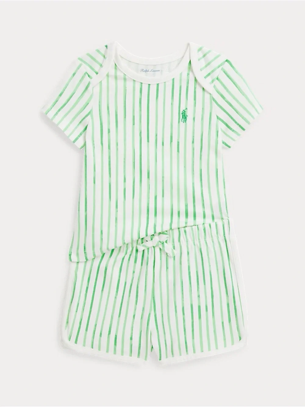 Ralph Lauren Green Striped Cotton Jersey Tee & Short Set